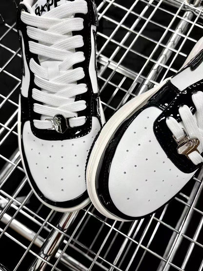 Bape Sta Low Silhouette - Black Patent Leather Skate Sneakers  