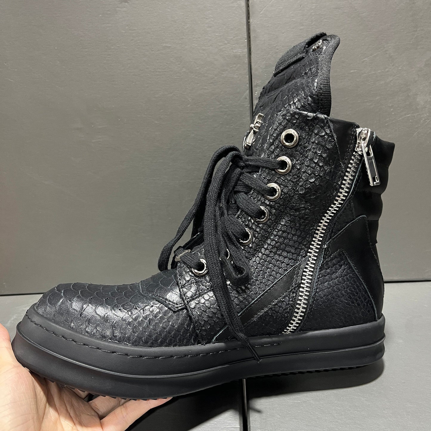 Revised RO Geobasket High-Top - Rick Owens Snake Embossed Leather  