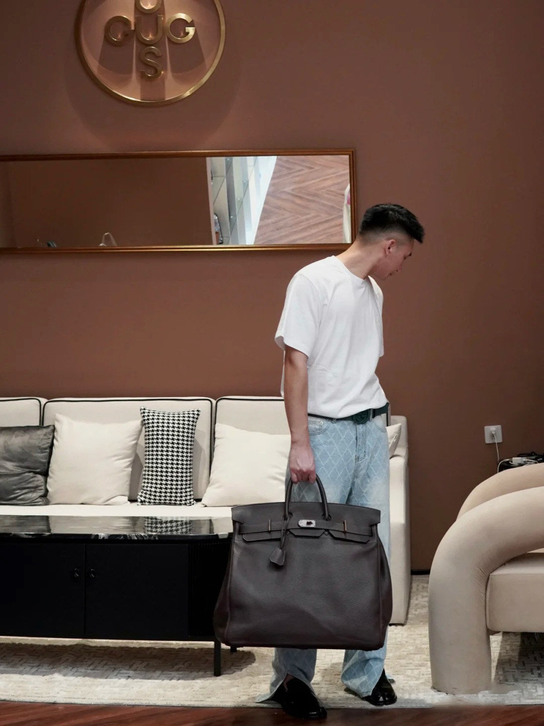 Archive Padlock Weekender - Oversized Lychee Leather Commuter Gym Bag 