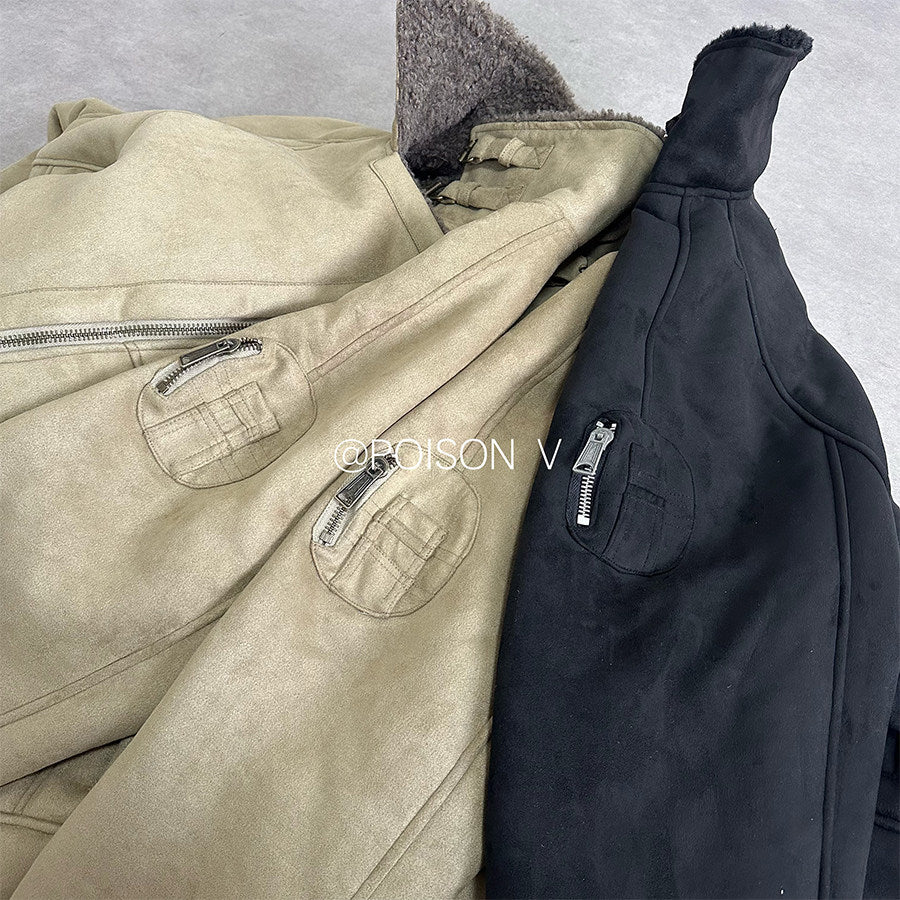 No faith studios Suede Shearling Biker Jacket - Asymmetrical Zip 
