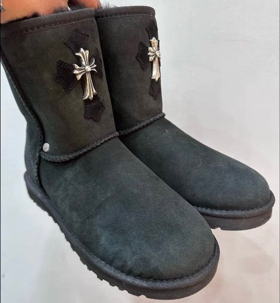 Remake Custom Snow Boots - Sheepskin Mid-Calf with Cross Hardware -  donclickin