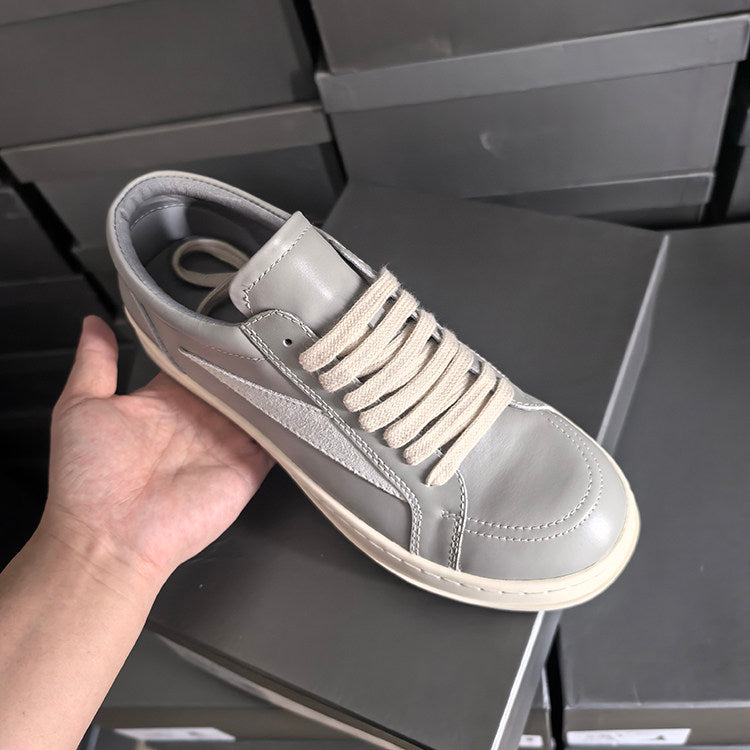 RO 22SS Vintage Leather Low-Top Sneaker Rick Owens - Black/Milk - Size avaliable 35~46 / Grey / Leather