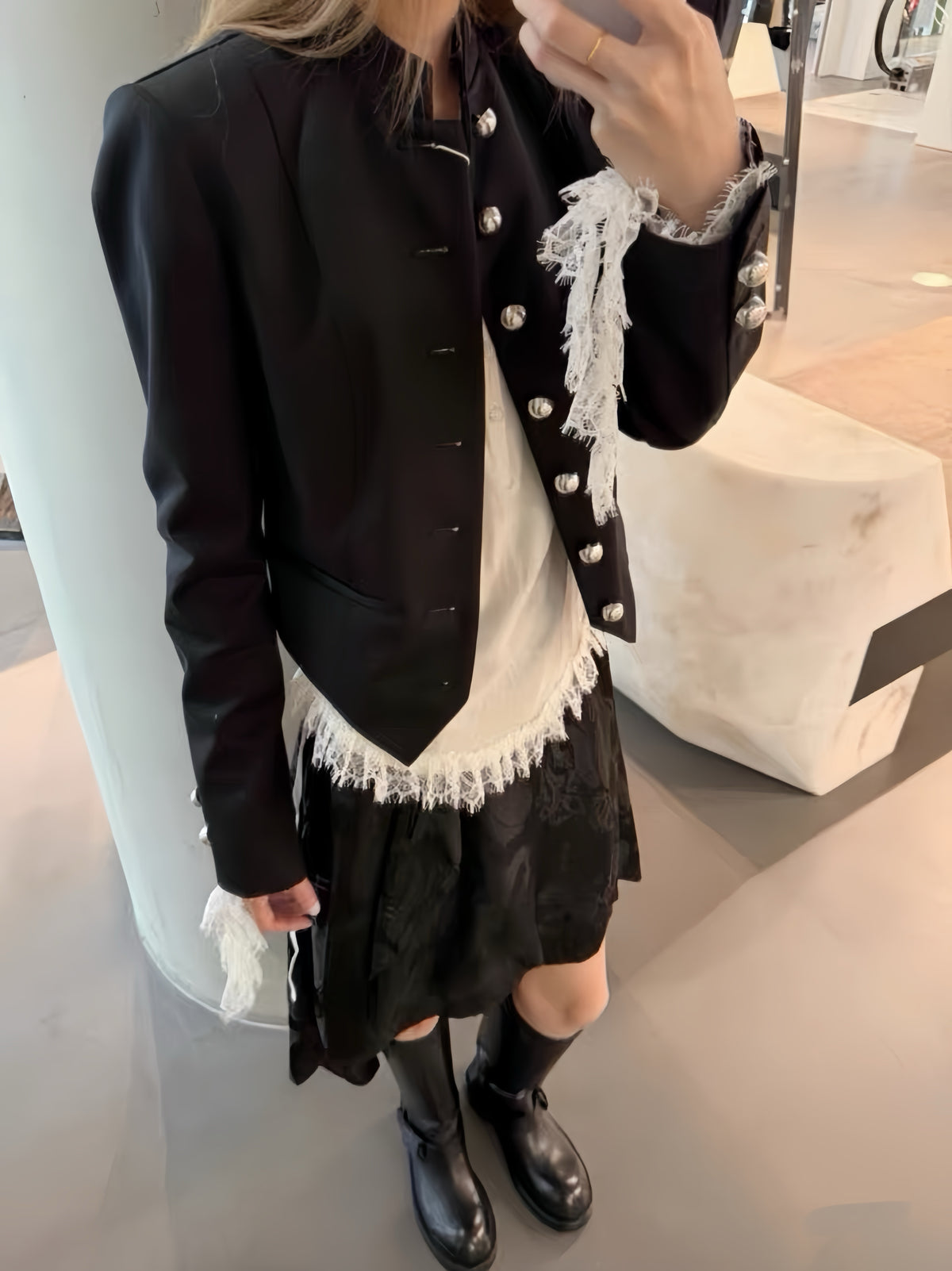 Annd Gothic Napoleon Jacket - Silver Button Cropped Coat - donclickin