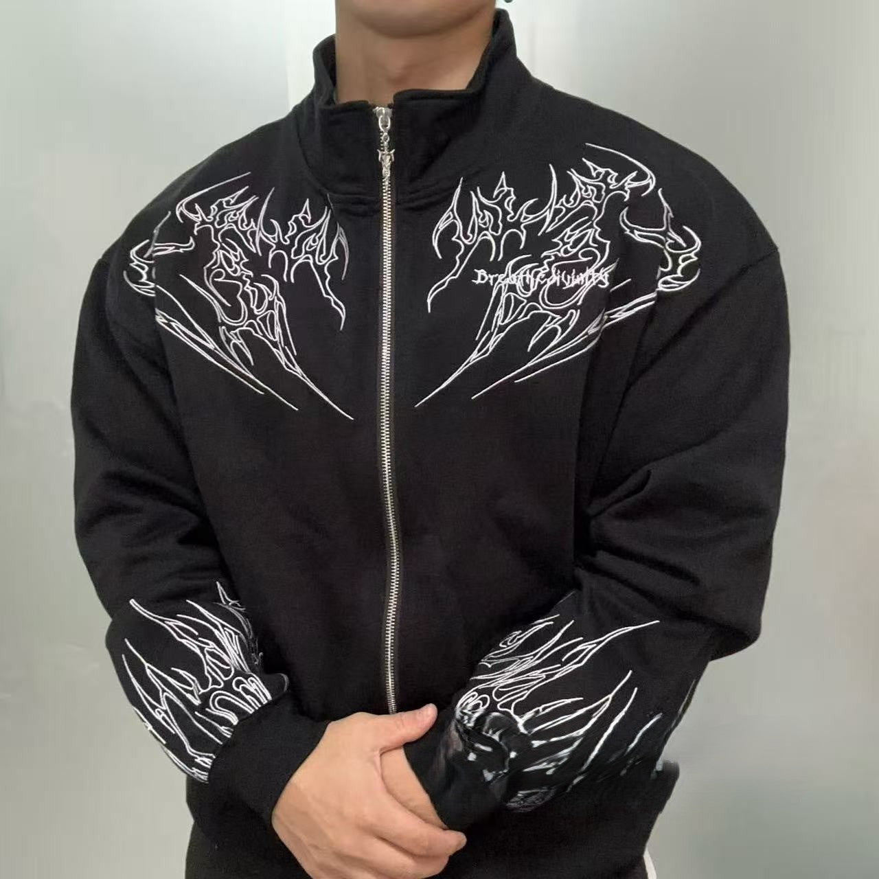 Breathedivinity Heavyweight Embroidered Track Jacket - Stand Collar