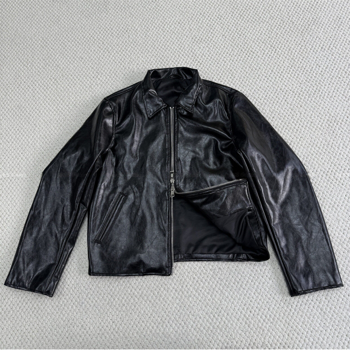 Revised Our Legacy Mini Jacket - Boxy Double-Zip Glossy Cowhide Leather