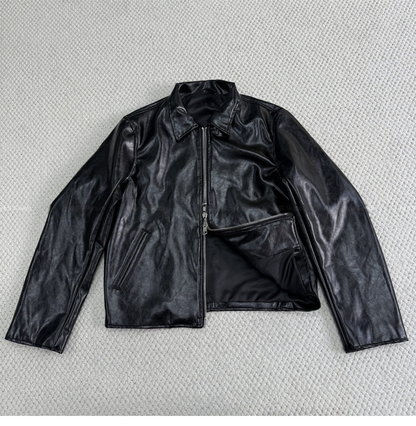 Revised Our Legacy Mini Jacket - Boxy Double-Zip Glossy Cowhide Leather