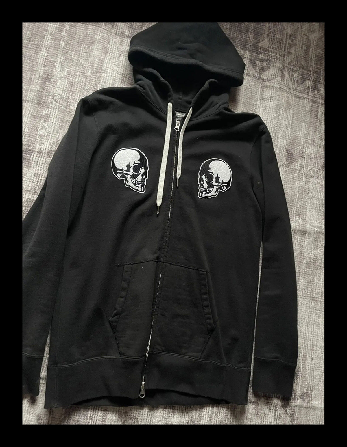 Number (N)ine Double Skull Zip-Up Hoodie - Embroidered Patch Black Sweatshirt