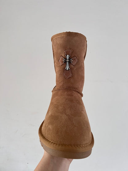 Remake Custom Snow Boots - Sheepskin Mid-Calf with Cross Hardware -  donclickin