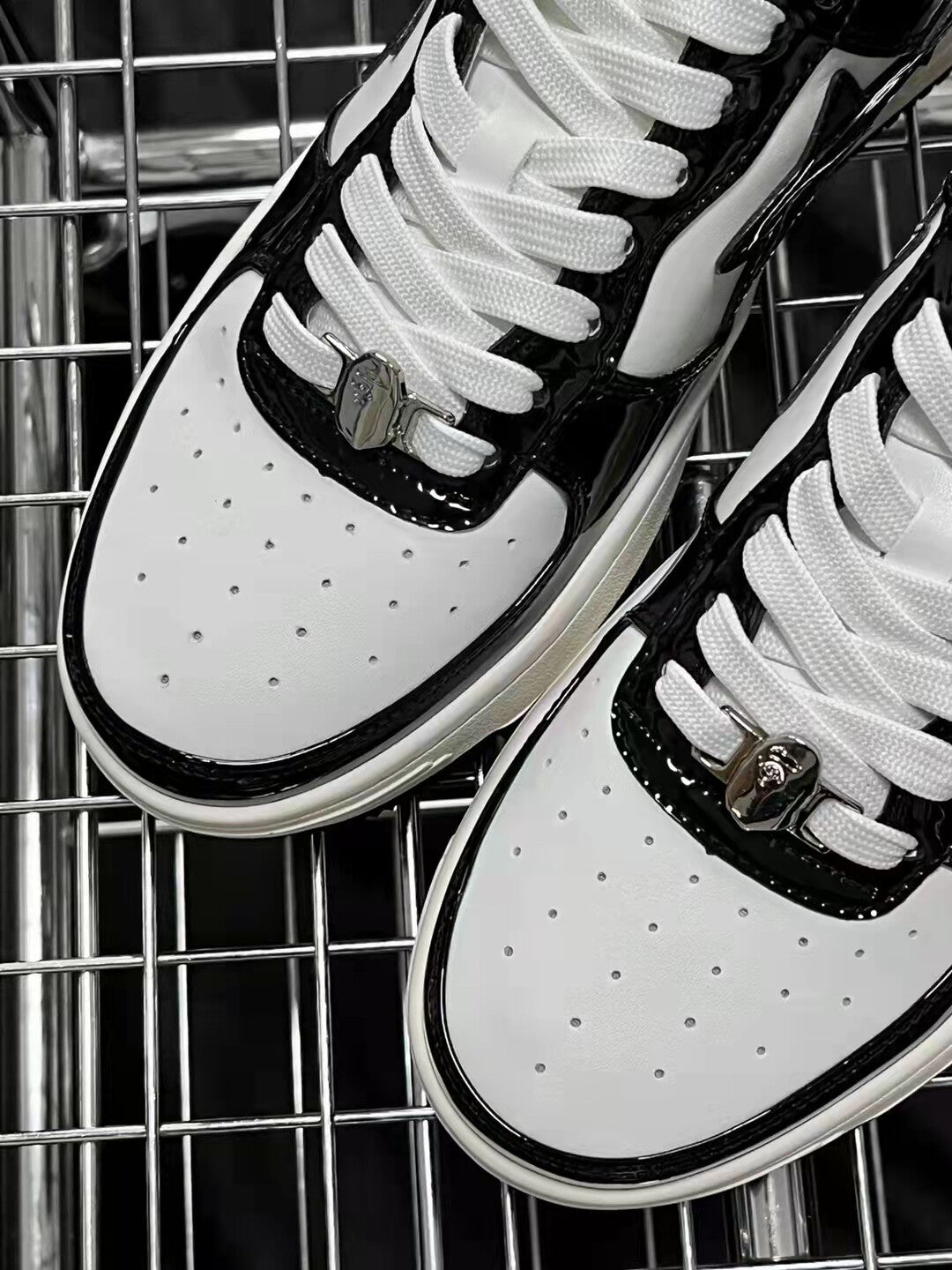 Bape Sta Low Silhouette - Black Patent Leather Skate Sneakers  