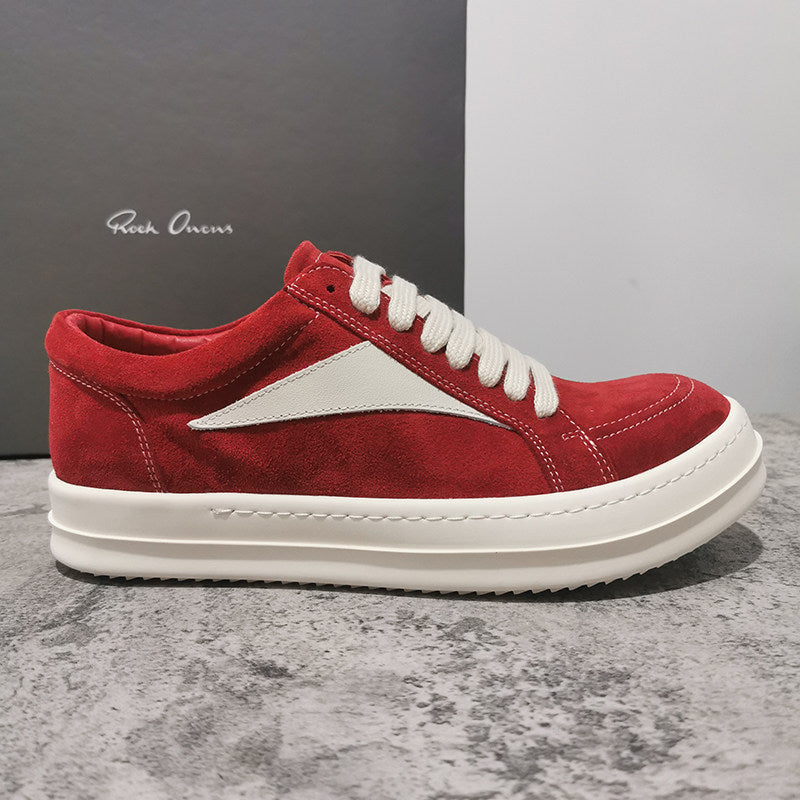RO 22SS Vintage Leather Low-Top Sneaker Rick Owens - Black/Milk - Size avaliable 35~46 / Red / Suede