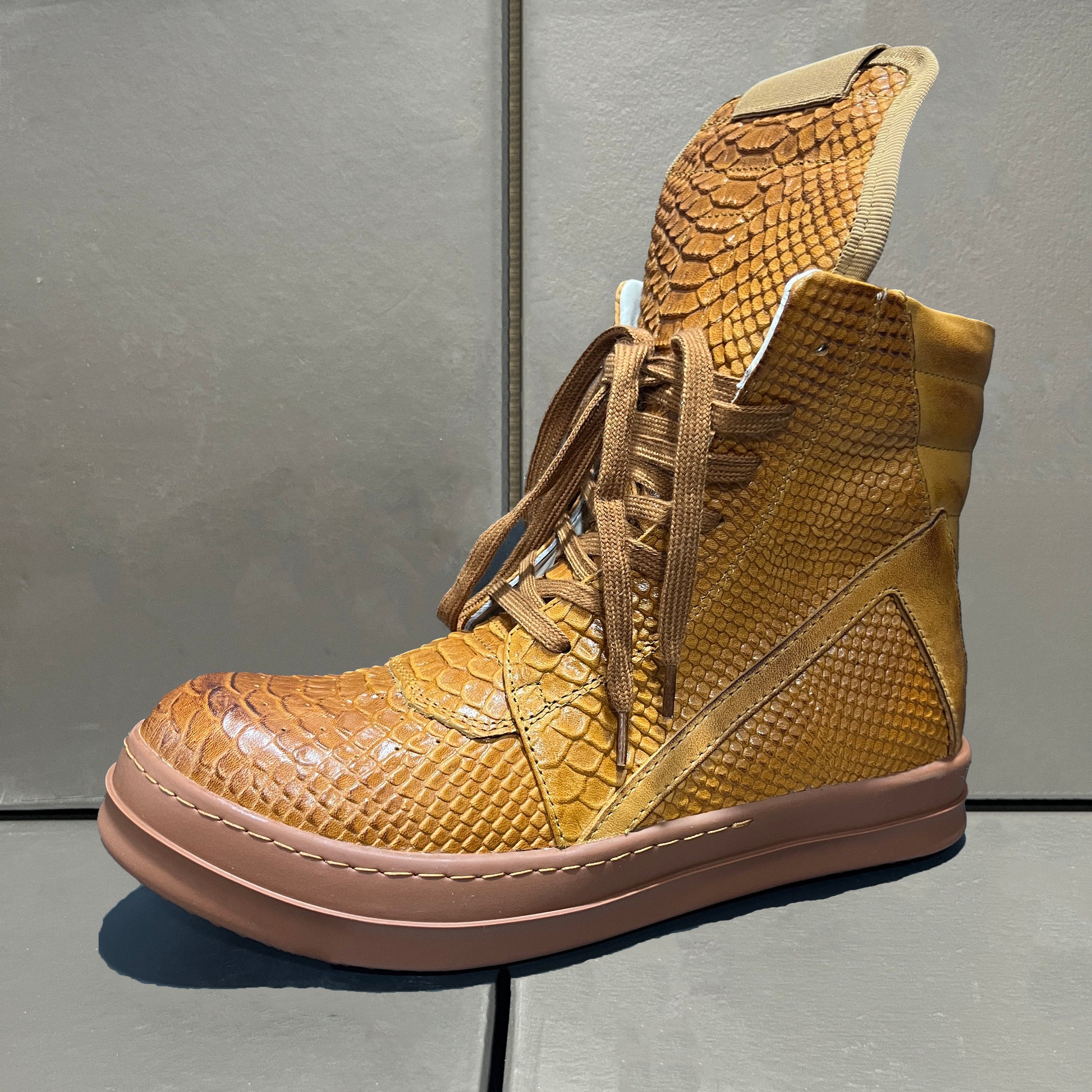 Revised RO Geobasket High-Top - Rick Owens Snake Embossed Leather  Size avaliable 35~48 / Brown Snake Print Triangle 