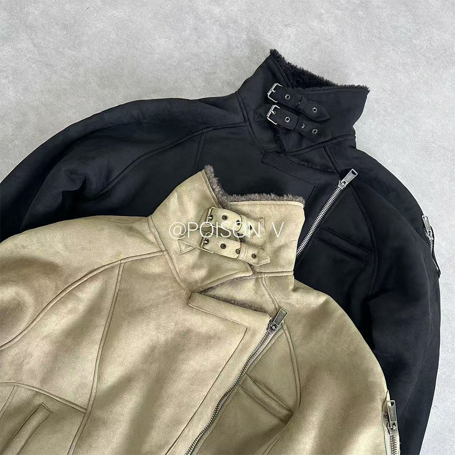 No faith studios Suede Shearling Biker Jacket - Asymmetrical Zip 