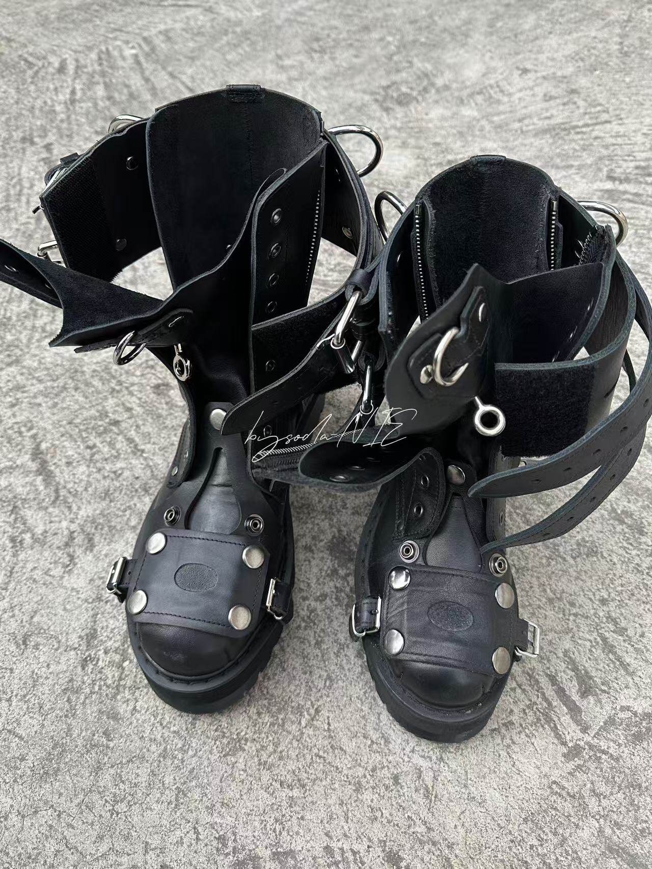 Revised Vetements FW19 High-Top Biker Boots - Metal Buckle & Rivet Strap - donclickin