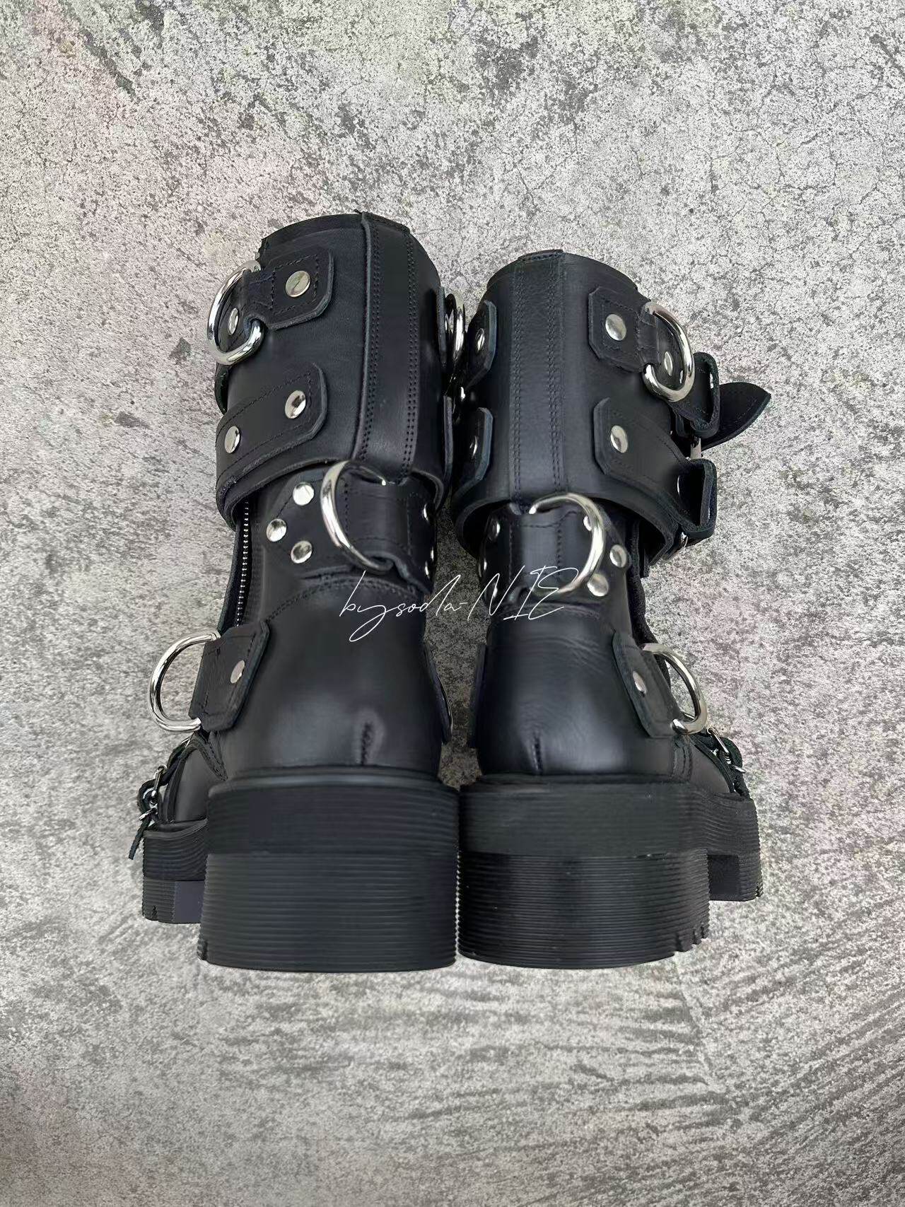 Revised Vetements FW19 High-Top Biker Boots - Metal Buckle & Rivet Strap - donclickin