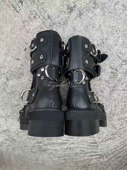Revised Vetements FW19 High-Top Biker Boots - Metal Buckle & Rivet Strap - donclickin