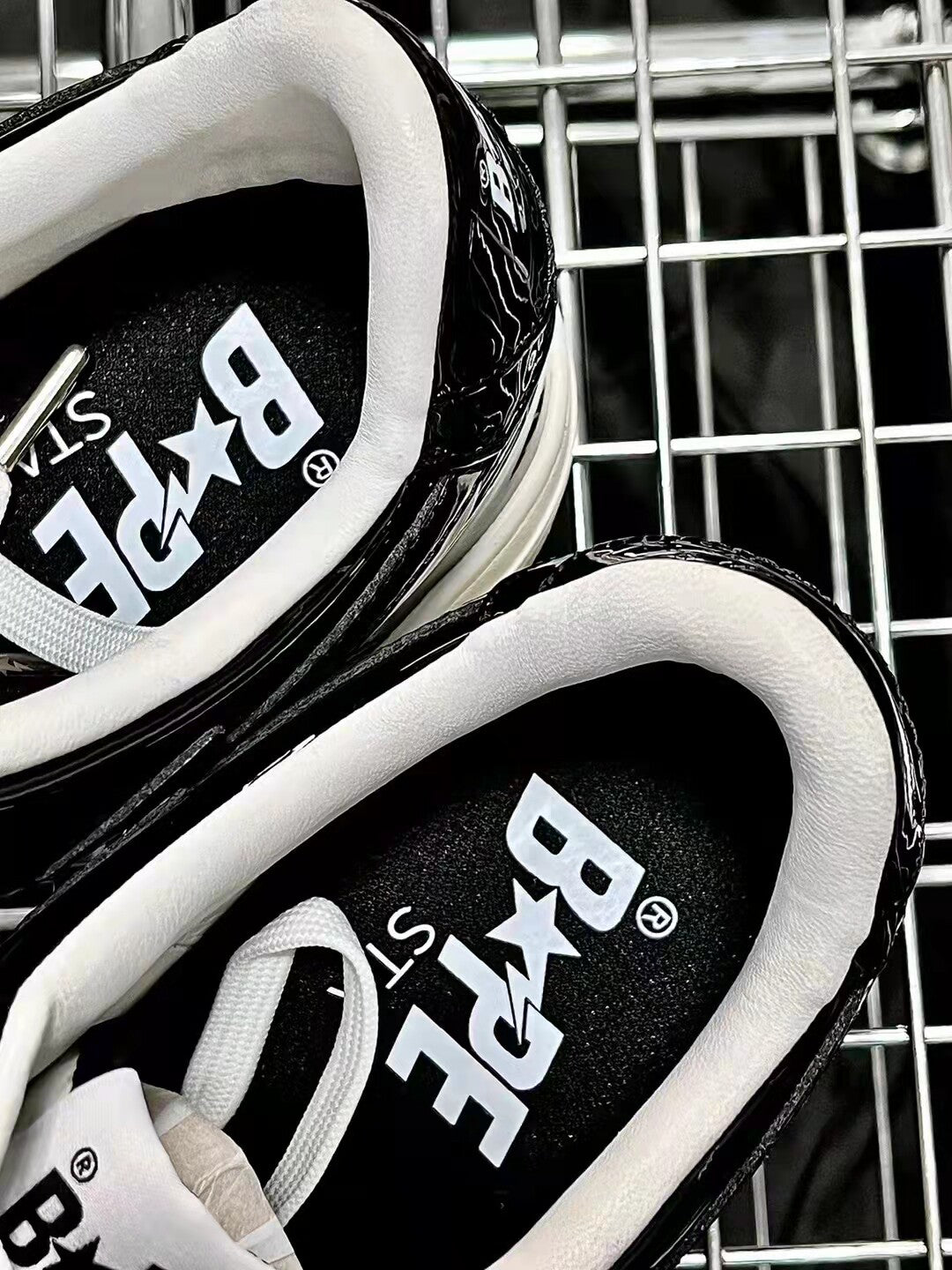 Bape Sta Low Silhouette - Black Patent Leather Skate Sneakers  