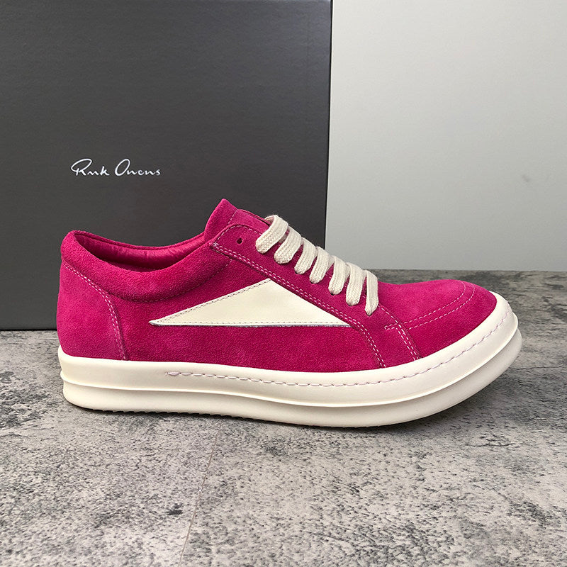 RO 22SS Vintage Leather Low-Top Sneaker Rick Owens - Black/Milk - Size avaliable 35~46 / Rose Red (or Fuchsia)