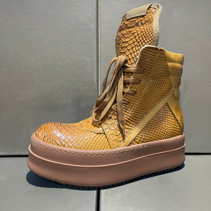 Revised RO Geobasket High-Top - Rick Owens Snake Embossed Leather  Size avaliable 35~48 / Brown Snake Print Chunky Pl