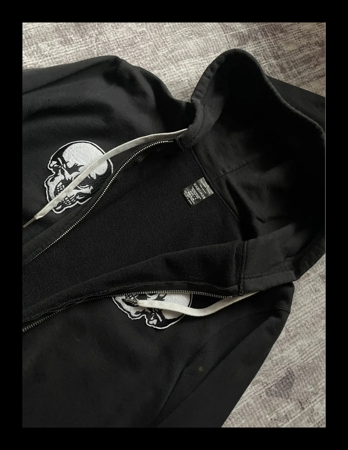 Number (N)ine Double Skull Zip-Up Hoodie - Embroidered Patch Black Sweatshirt