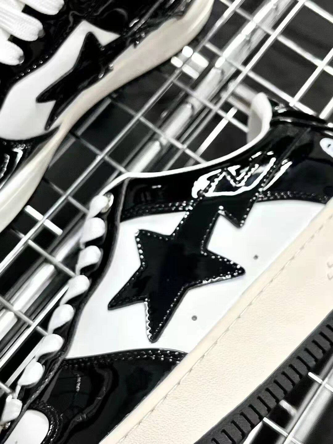 Bape Sta Low Silhouette - Black Patent Leather Skate Sneakers  