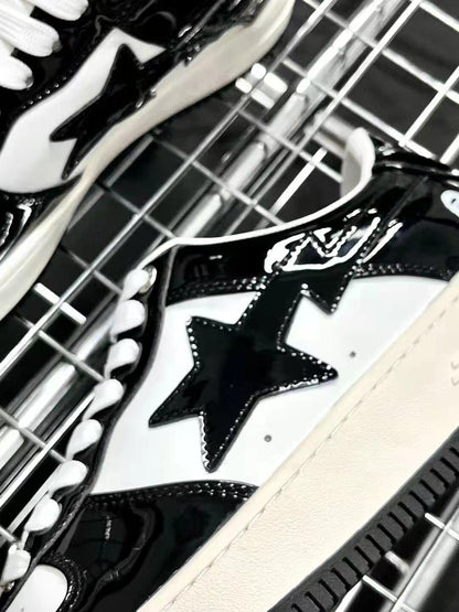 Bape Sta Low Silhouette - Black Patent Leather Skate Sneakers  