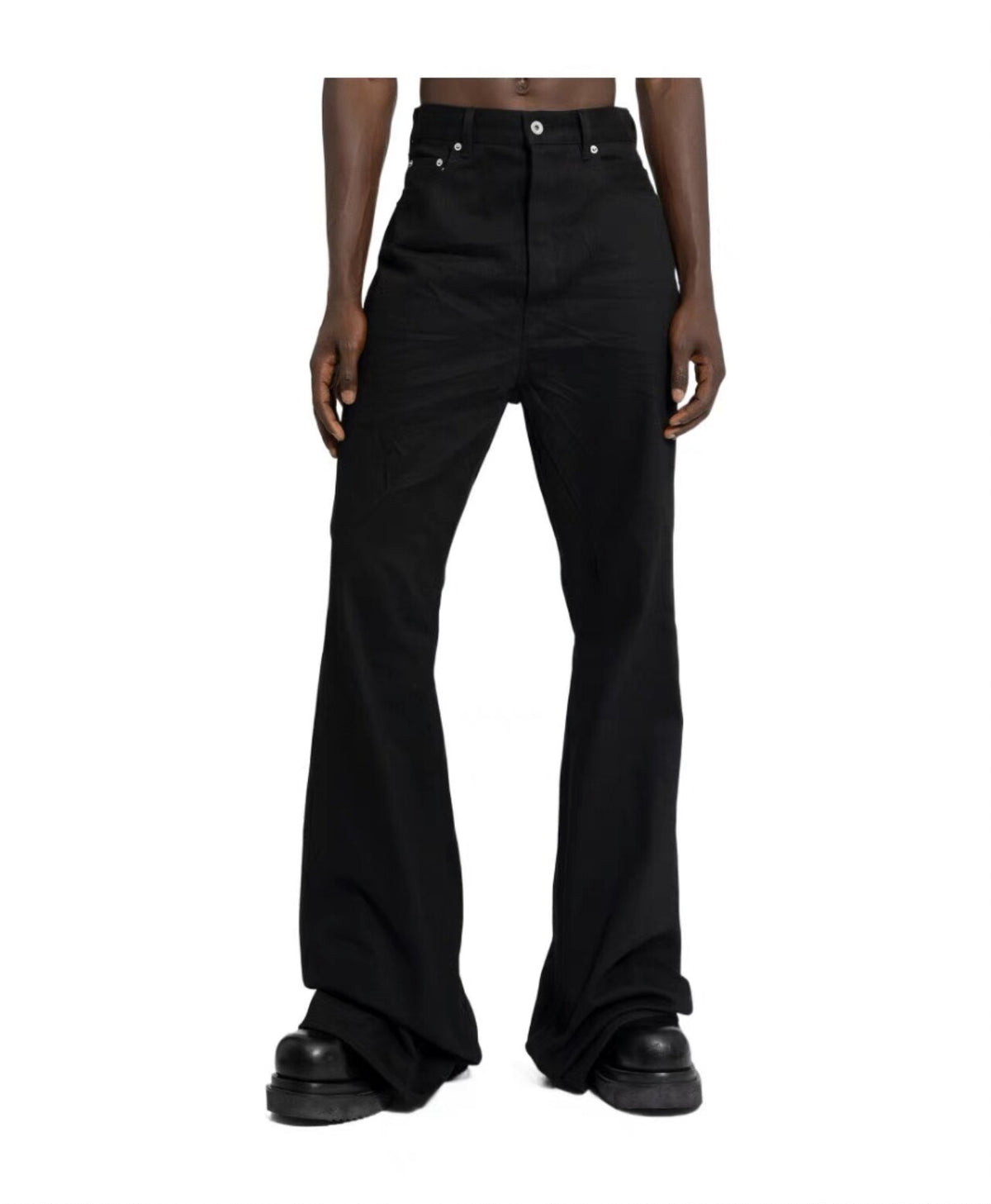 RO Bolan Bootcut Jeans - Rick Owen Brushed Black Stretch Flared Denim
