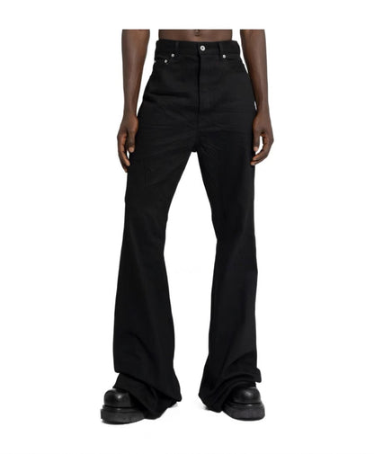 RO Bolan Bootcut Jeans - Rick Owen Brushed Black Stretch Flared Denim