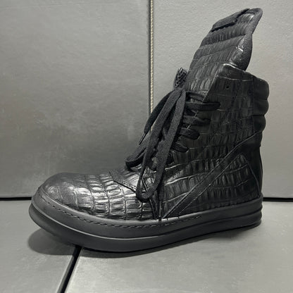 Revised RO Geobasket High-Top - Rick Owens Snake Embossed Leather  Size avaliable 35~48 / All-Black Croc-Embossed Tri
