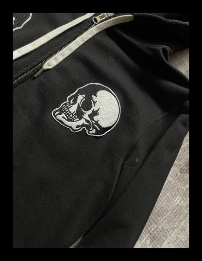 Number (N)ine Double Skull Zip-Up Hoodie - Embroidered Patch Black Sweatshirt
