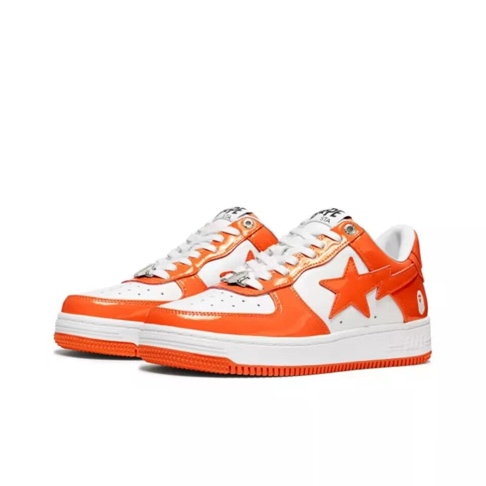 Bape Sta Low Silhouette - Black Patent Leather Skate Sneakers  Order with colors / White & Orange Patent Leather