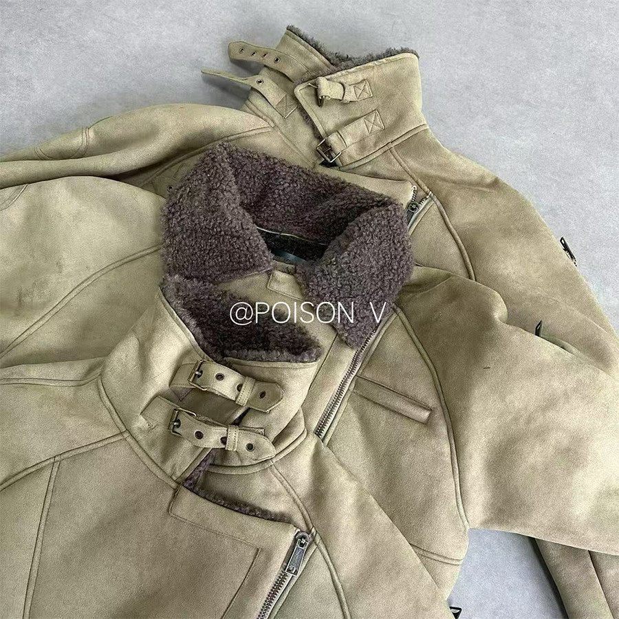 No faith studios Suede Shearling Biker Jacket - Asymmetrical Zip 