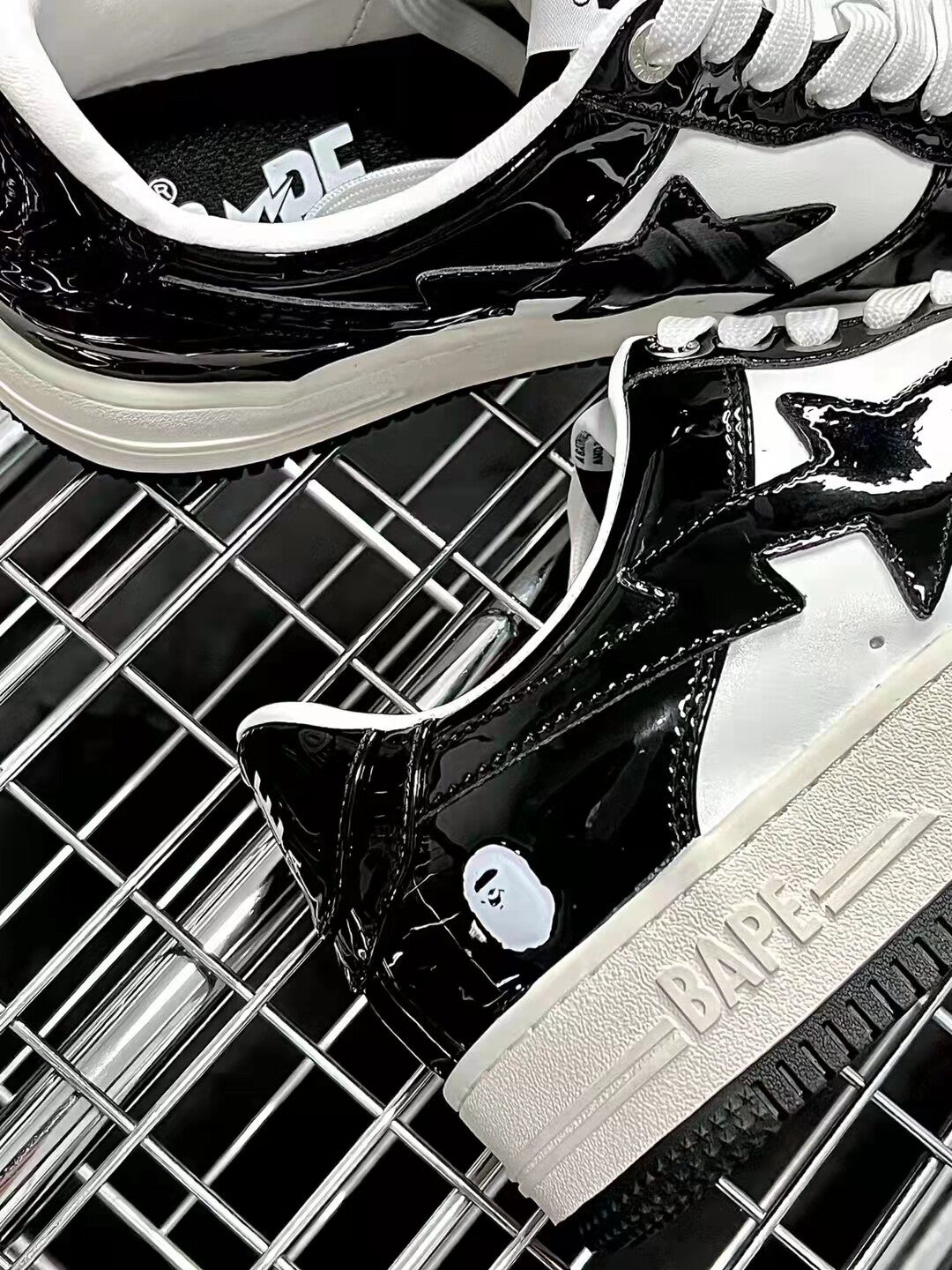 Bape Sta Low Silhouette - Black Patent Leather Skate Sneakers  