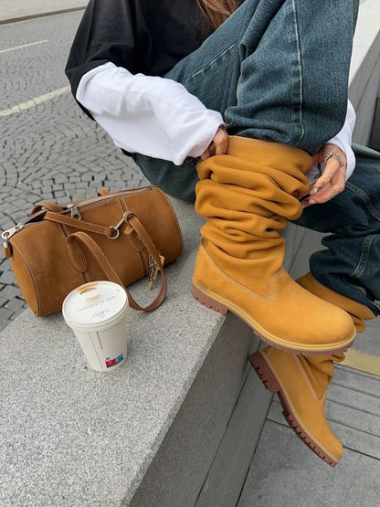 Revised Telfar Mid Pull On Boot - Wheat Italian Leather Platform 