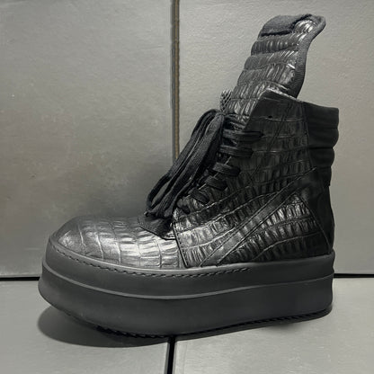 Revised RO Geobasket High-Top - Rick Owens Snake Embossed Leather  Size avaliable 35~48 / All-Black Croc-Embossed Chu