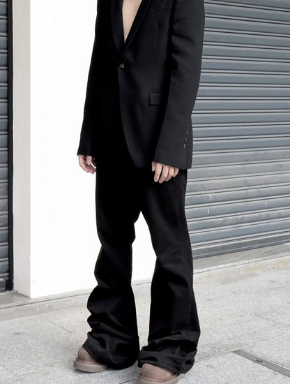 RO Bolan Bootcut Jeans - Rick Owen Brushed Black Stretch Flared Denim