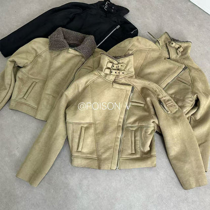 No faith studios Suede Shearling Biker Jacket - Asymmetrical Zip 