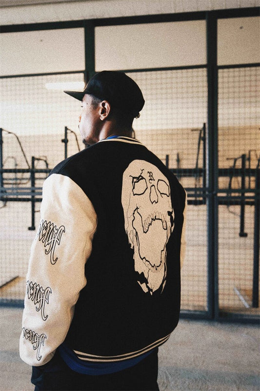 Revenge Jacket - Vintage Skull Embroidery Varsity  