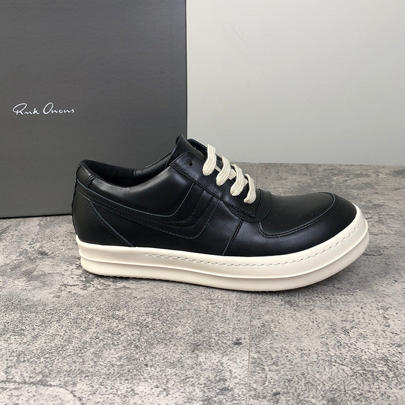 RO 22SS Vintage Leather Low-Top Sneaker Rick Owens - Black/Milk - Size avaliable 35~46 / Black/White Low-top Big Tri