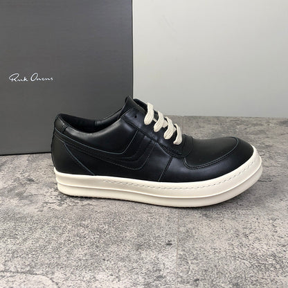 RO 22SS Vintage Leather Low-Top Sneaker Rick Owens - Black/Milk - Size avaliable 35~46 / Black/White Low-top Big Tri