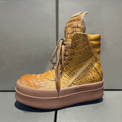 Revised RO Geobasket High-Top - Rick Owens Snake Embossed Leather  Size avaliable 35~48 / Brown Croc-Embossed Chunky 