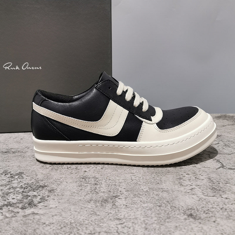 RO 22SS Vintage Leather Low-Top Sneaker Rick Owens - Black/Milk - Size avaliable 35~46 / Black/Off-white Mixed / Low
