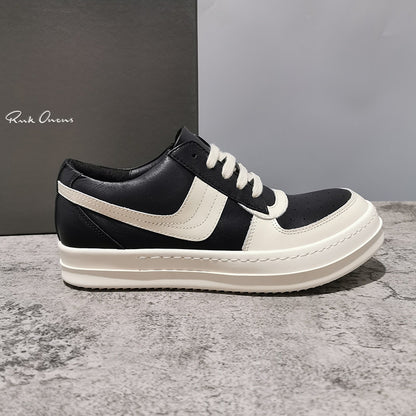 RO 22SS Vintage Leather Low-Top Sneaker Rick Owens - Black/Milk - Size avaliable 35~46 / Black/Off-white Mixed / Low