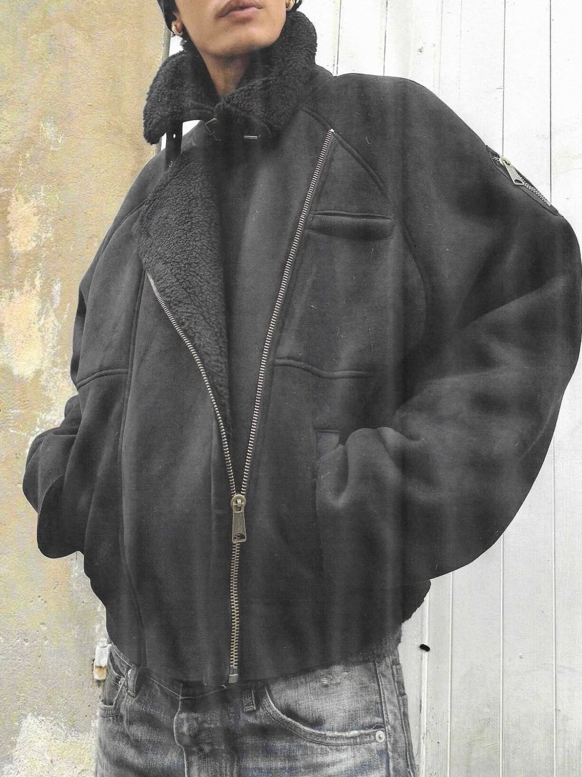 No faith studios Suede Shearling Biker Jacket - Asymmetrical Zip 