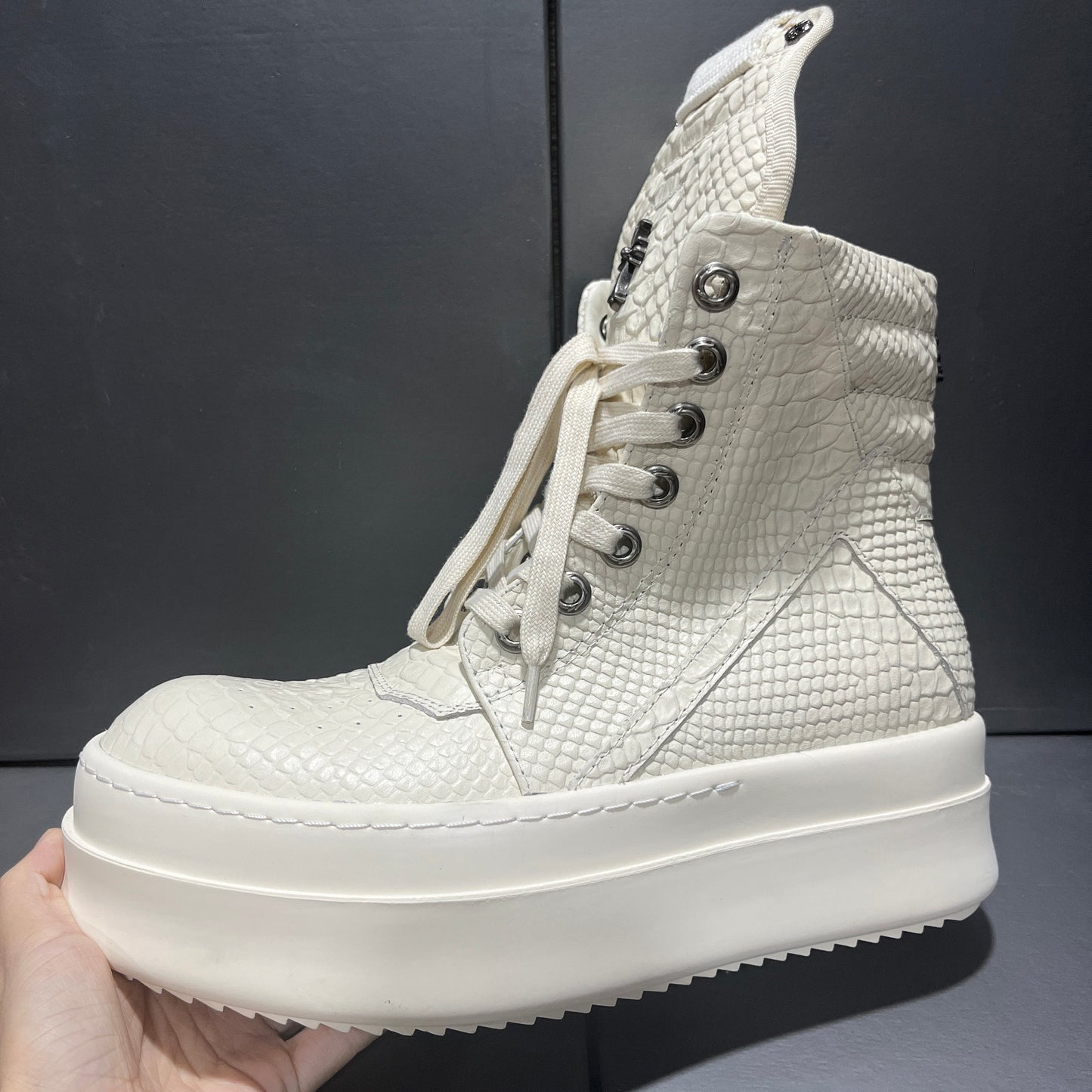 Revised RO Geobasket High-Top - Rick Owens Snake Embossed Leather  