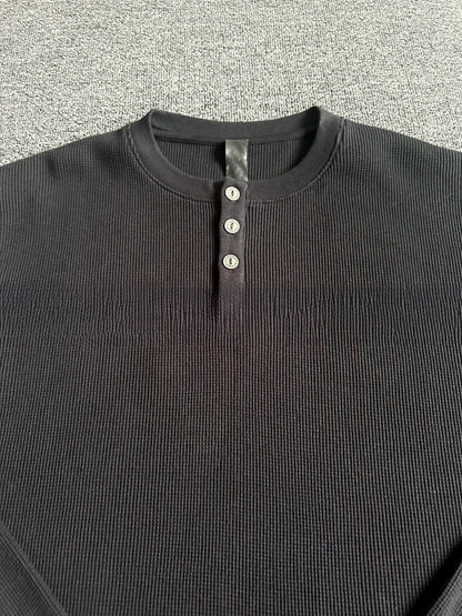 925 Silver Button | Revised Chrome 25SS Waffle Henley Long Sleeve - donclickin