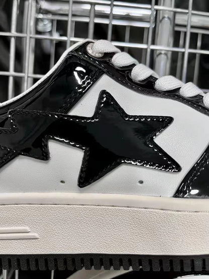 Bape Sta Low Silhouette - Black Patent Leather Skate Sneakers  