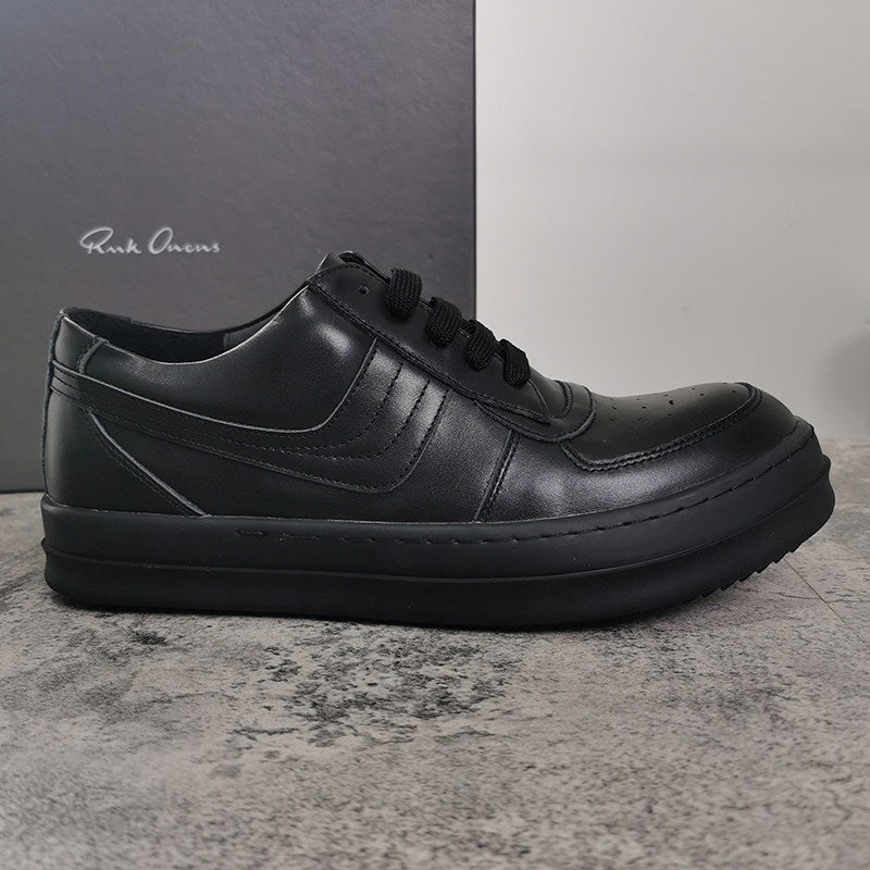 RO 22SS Vintage Leather Low-Top Sneaker Rick Owens - Black/Milk - Size avaliable 35~46 / Triple Black / Low-top Big 