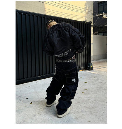 Graliz LEARL Project (G/R) Mastermind Skull Puffer - Collarless Cropped Jacket 