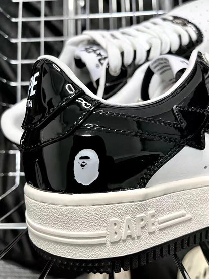 Bape Sta Low Silhouette - Black Patent Leather Skate Sneakers  