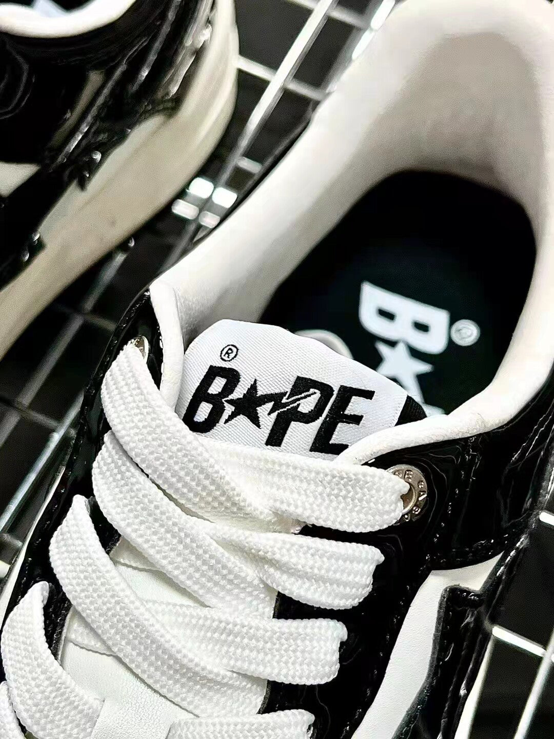 Bape Sta Low Silhouette - Black Patent Leather Skate Sneakers  